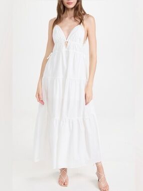 NWT ASTR The Label Cassie Tiered White Cutout Poplin Maxi Dress Plunging V-Neck